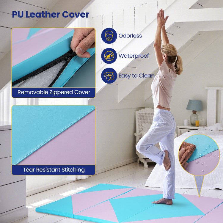 4-Panel PU Leather Folding Exercise Gym Mat with Hook and Loop Fasteners
