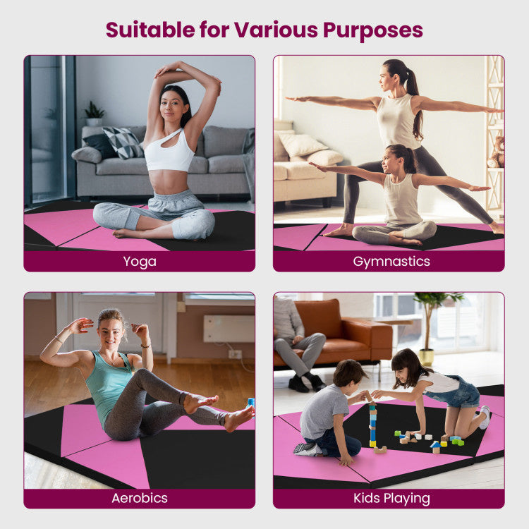 4-Panel PU Leather Folding Exercise Gym Mat with Hook and Loop Fasteners