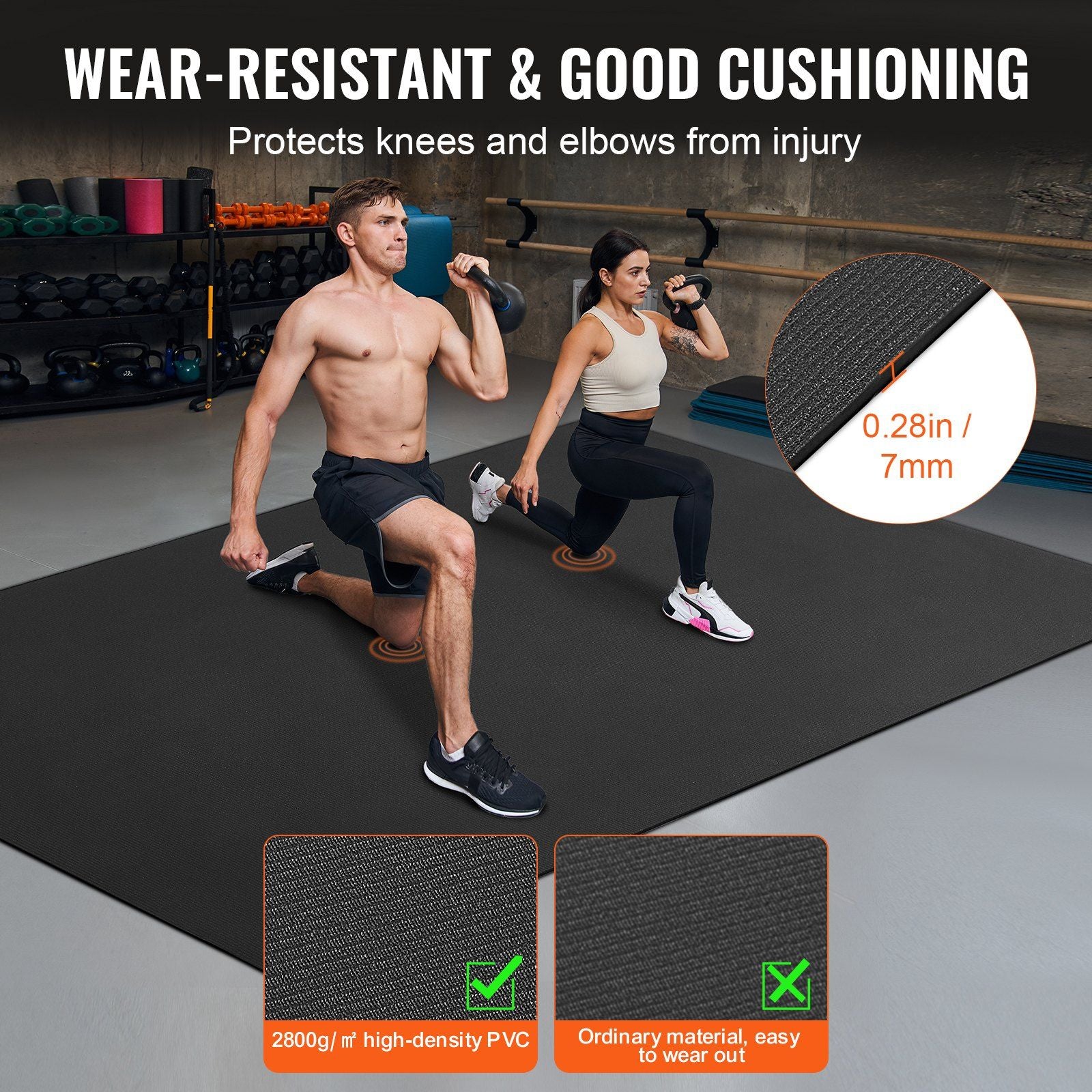 VEVOR Exercise Mat, Non Slip High Density Premium Yoga Mat, Exercise Yoga Mat for Men & Women, Fitness & Exercise Mat with Bag & Carry Strap, for All Types of Home Yoga, Pilate & Floor Workout (9x6ft)